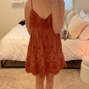 orange/ red urban outfitters floral embroidered mini dress
